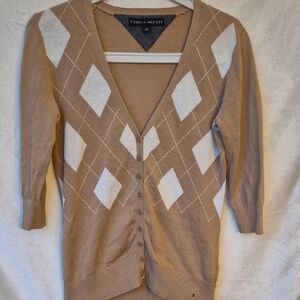 Tommy Hilfiger Tan and White Diamond Cardigan